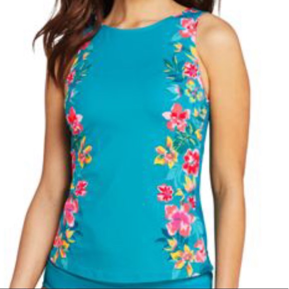 Lands' End Other - Lands End, Floral Print, High Neck Tankini Swim Top
